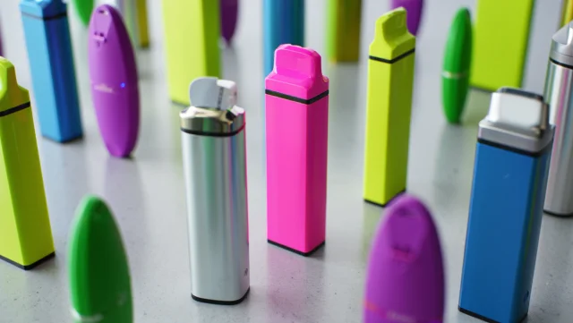 Collection of colourful disposable vape devices showcasing variety